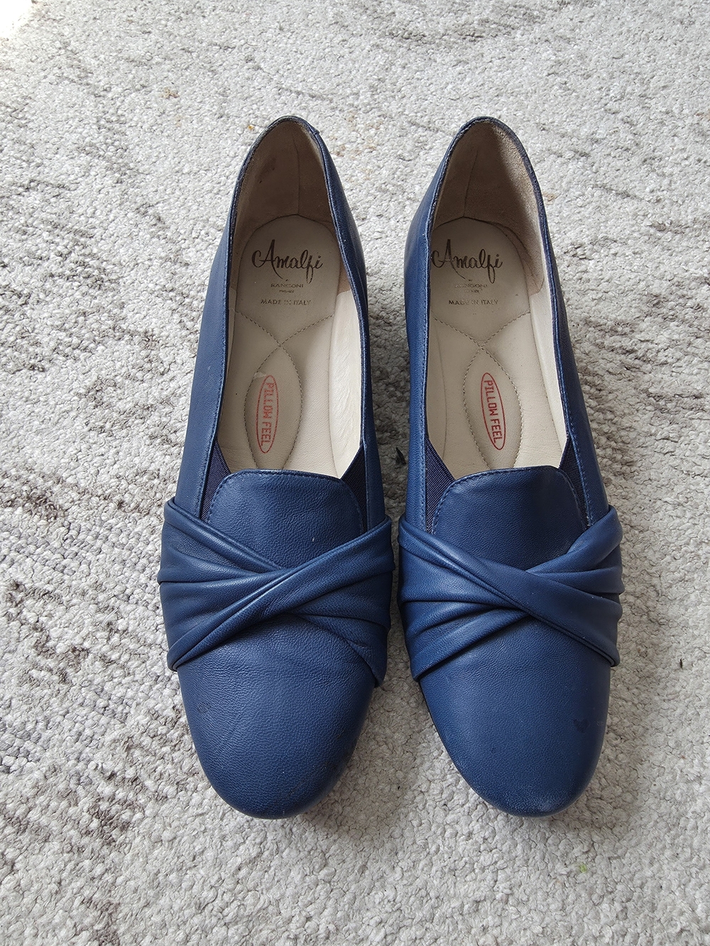 Amalfi Navy Leather Twist-Front Slip-On Loafers